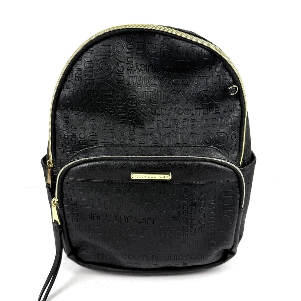 Juicy Couture Word Play Backpack Black Faux Leather Street Wear Chic Handbag New